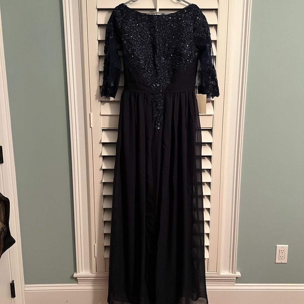 Sophisticated Long Sleeve Navy Dress - Picture 2 of 8